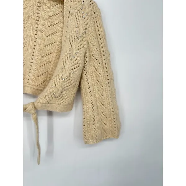 Vintage Beth Bowley Women's Cardigan Y2K Crop Shrug‎ Sweater Beige Small Angora - Image 3