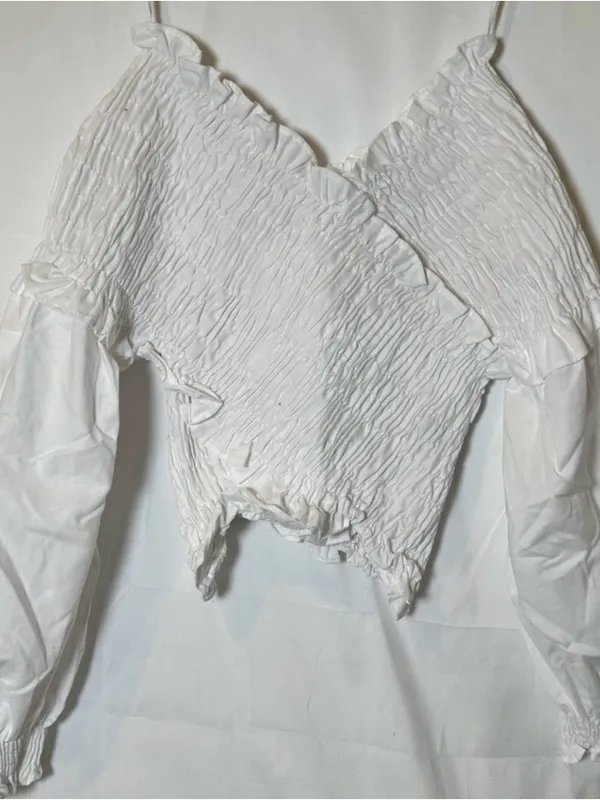 Zara White Smocked Off-Shoulder Wrap Crop Top - Image 5