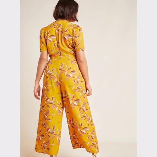 NWT Anthropologie Lisette Wide-Leg Jumpsuit Small Yellow Red - Image 3