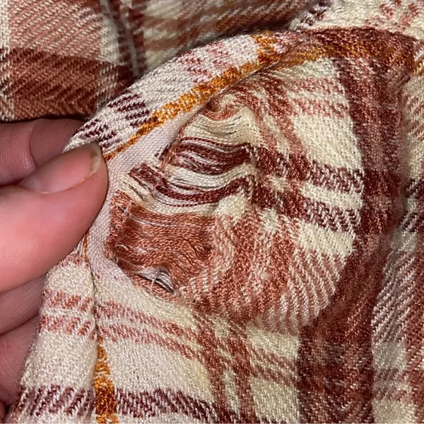 Free People Dusty Pink, Rust & Cream Soft Flannel Button Down Shirt. Relaxed Fit - Image 7