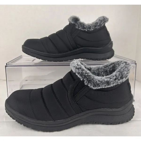 Minnetonka Timpson Twin Gore Ankle Boots Women’s Size 6 Black With Grey Faux Fur - Image 3
