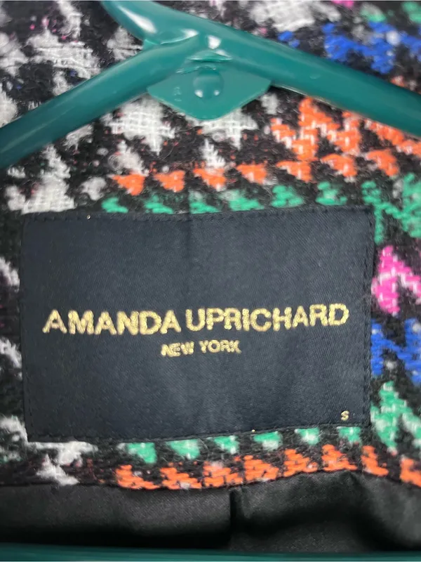AMANDA UPRICHARD Tweed Multicolored Button Lined Patches Blazer Size Small Chic - Image 3