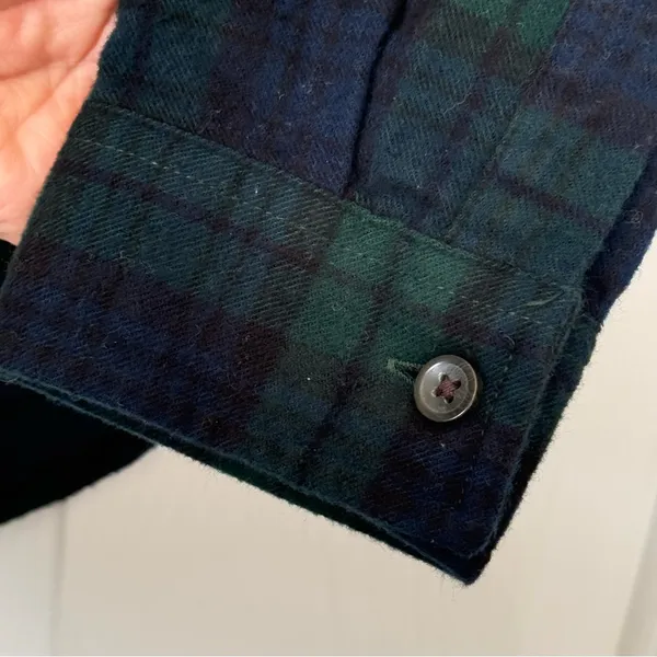 LL Bean Women's Scotch Plaid‎ Flannel Shirt Quarter Zip Indigo Tartan Small - Image 6
