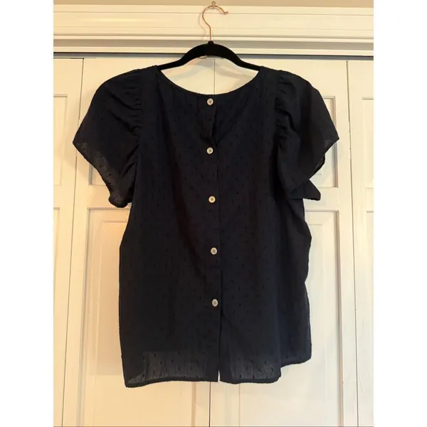 Loft cotton blue Swiss dot ruffle sleeve top size M - Image 4