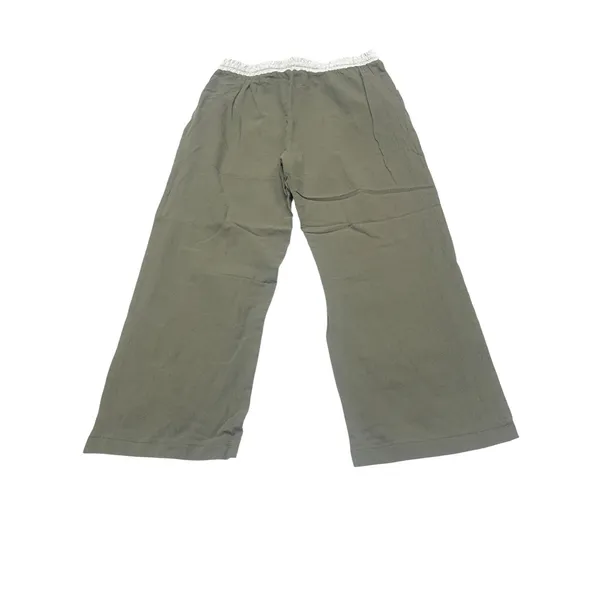 Womens XL Olive Green Wide Leg Drawstring Pants Elastic Waist Casual Lounge - Image 2