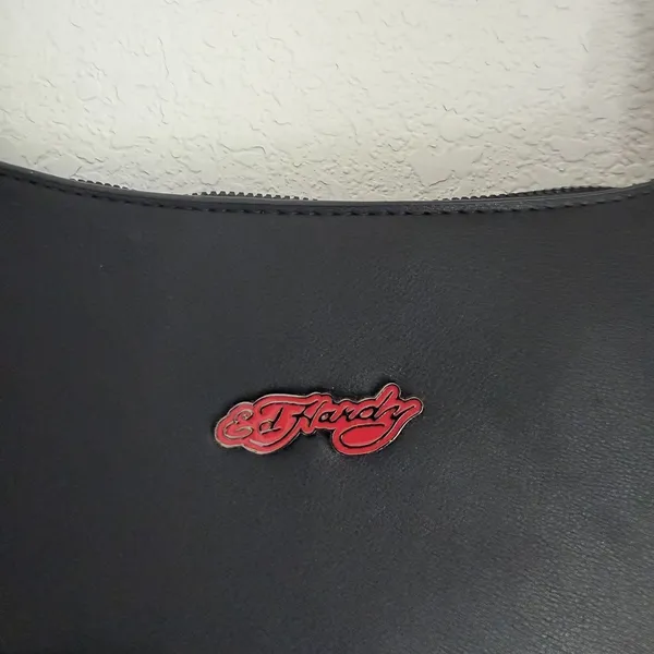Ed Hardy Studded Black Shoulder Bag W/ Detachable Crossbody Strap Biker Retro - Image 2