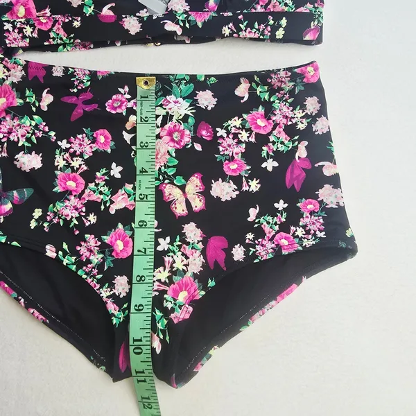 Victoria's Secret 47B Floral Butterfly High Waist Bikini Set Black‎ Pink M / S - Image 8