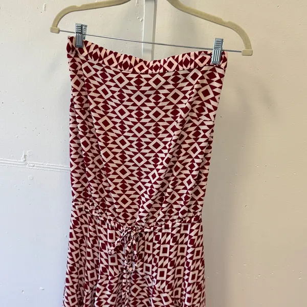 Mekong Burgundy Geometric Diamond Print Strapless Maxi‎ Dress One Size OS Boho - Image 3
