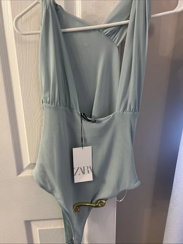 ZARA One-Shoulder Draped Bodysuit in light blue - Image 5