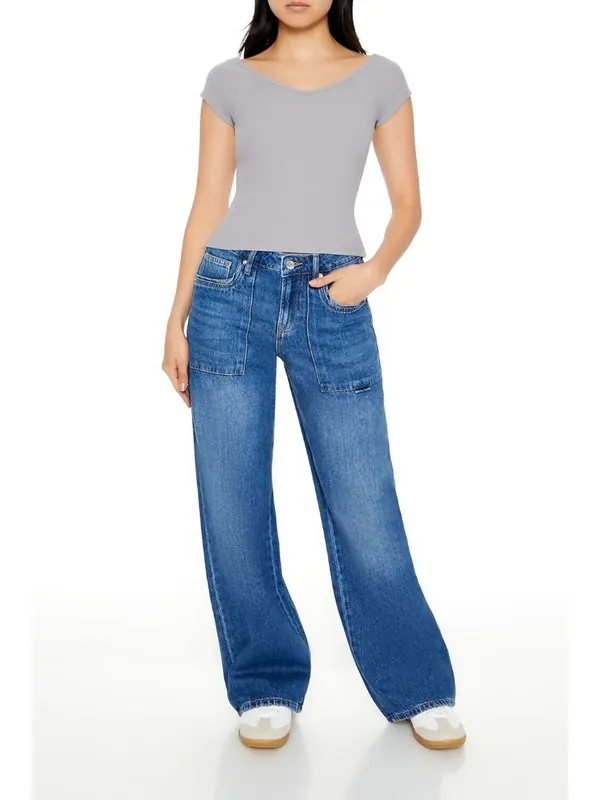 Forever 21 Wide-Leg Blue Carpenter Denim Jeans for Women - Image 2