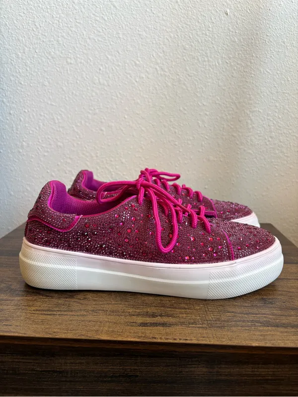 Hey Girl by Corkys Fuchsia Rhinestone Sneakers - Image 3
