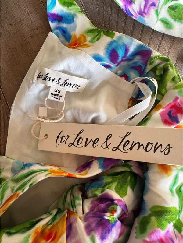 NWT For Love and Lemons Lucy Open Back Cutout Mini Dress Multi Floral Women’s XS - Image 8