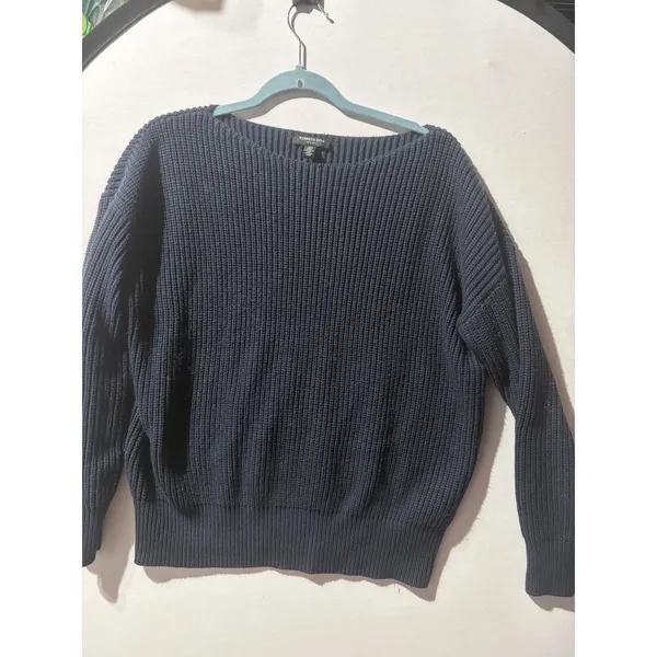Kenneth Cole New York Women's Navy Blue Ribbed Boat Neck‎ Long Sleeve Sweater XL - Image 6