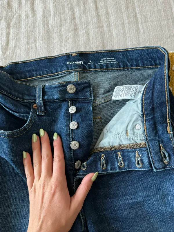 Old Navy Extra High Rise Blue Straight Leg Jeans - Image 6