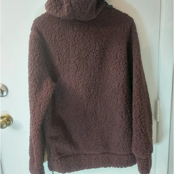 Free Planet Burgundy Sherpa Hoodie S Winter Cozycore Comfy Casual Streetwear NEW - Image 3