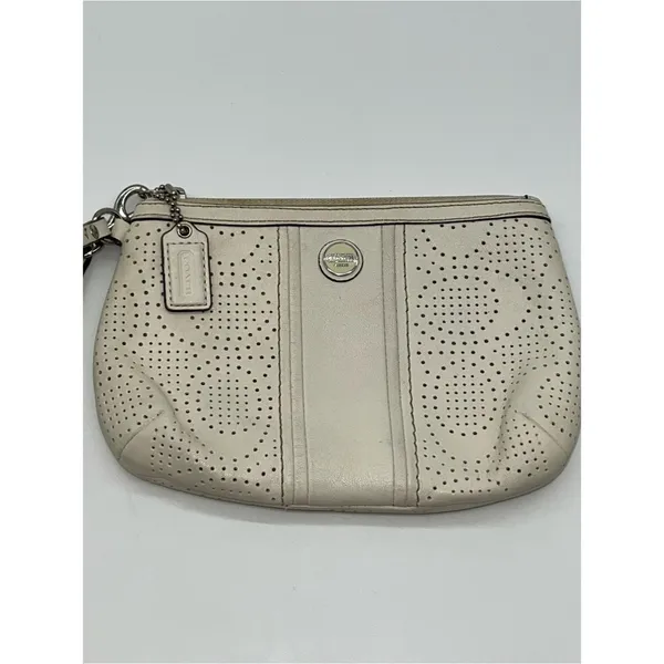 COACH Off White Leather Perforated C Logo Zippered Wristlet w/Cream Lining - Image 2