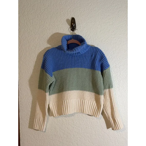 Hippie Rose Sweater Blue M Women Colorblock Turtleneck Knit HF3S26299 - Image 7