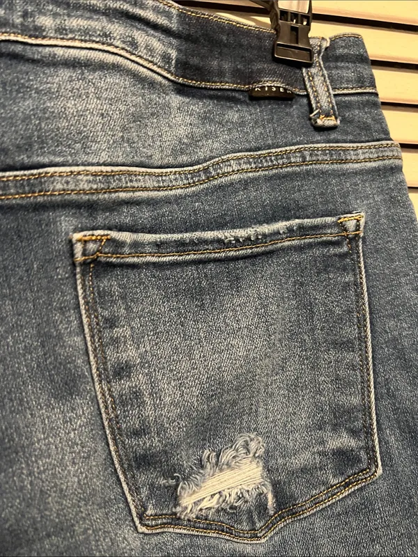 Risen Jeans Womens 11/30 Blue Mid Rise Crop Straight Distressed RDP5301 - Image 7