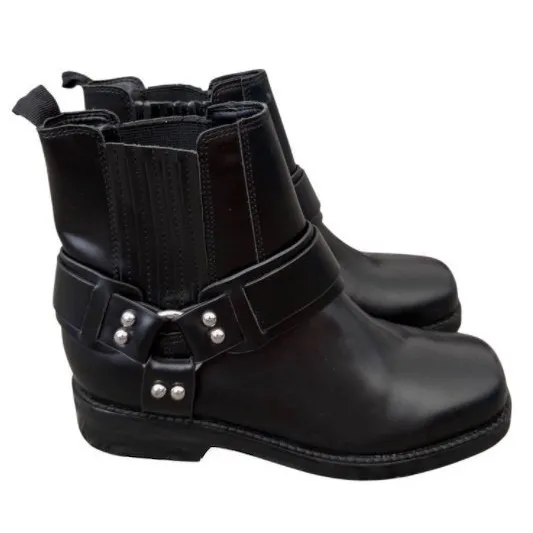 Marc Fisher LTD Black Leather Harness Biker Ankle Boots Silver Studs 6.5 NEW - Image 3