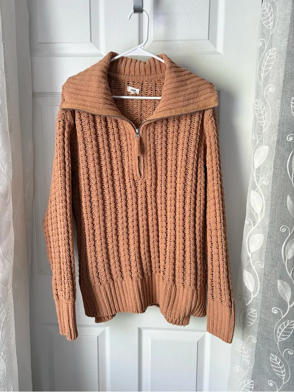 Aerie Womens Quarter Zip Pullover Sweater chunk Knit Collared Cozy size M - Image 2