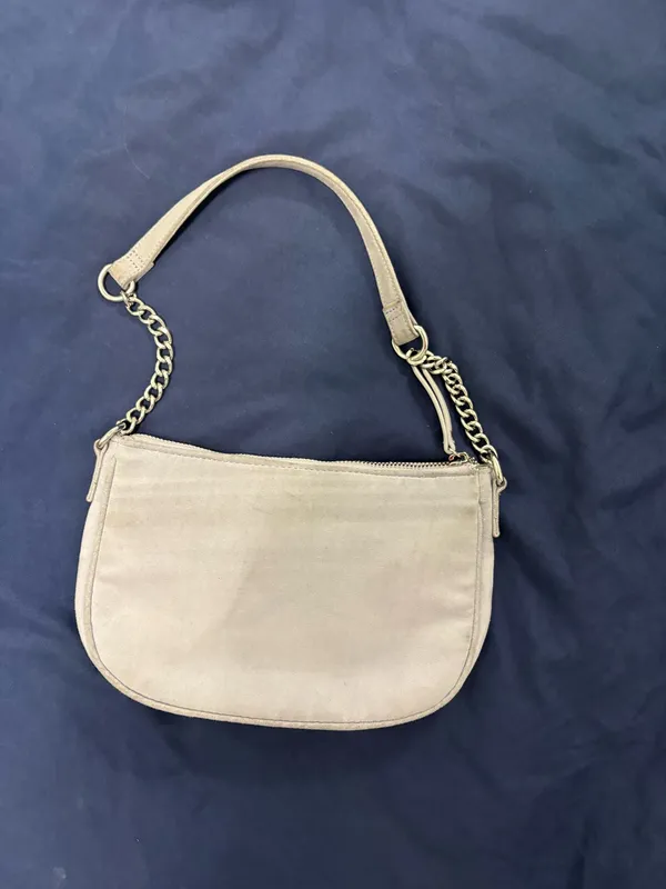 Soft Blue Small Crescent ShoulderBag Chain Strap Detachable Strap Zip Lined Gold - Image 6