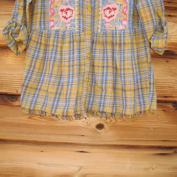 Plaid Embroidered Flannel Shirt Top - Image 5