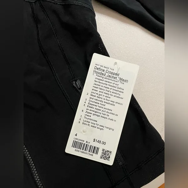 Lululemon NWT Define Cropped Hoodie Mesh Jacket Black Size 4 - Image 10