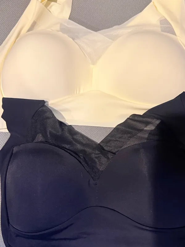 Seamless Black Wireless Bra with Sheer Mesh Accent - Image 4