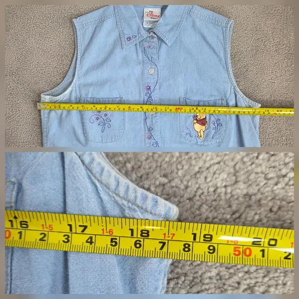 Vtg 90s Disney Store Winnie the Pooh Embroidered Chambray Shirt Button Up Sz M - Image 10