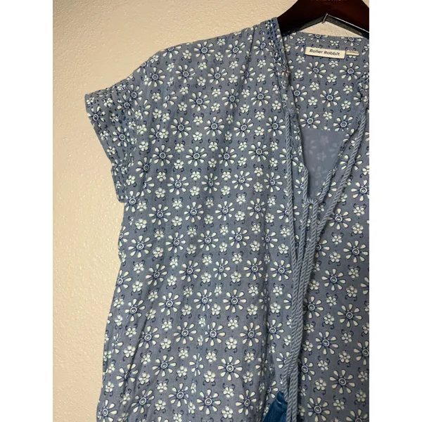 Roller Rabbit Wythe Cover-Up Tunic Dress Blue Floral Tassel XXS Cotton - Image 6