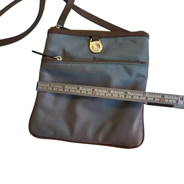 Michael Kors Jet Set Brown Nylon Leather Trim Crossbody Travel Bag 8.5x8 in GUC - Image 7