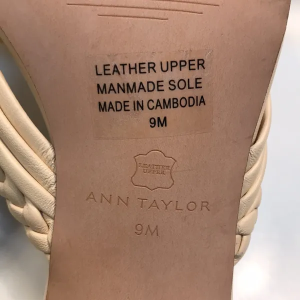 Ann Taylor Women’s Leather Cream Woven Braided Square Toe Chunky Block Heels - Image 7