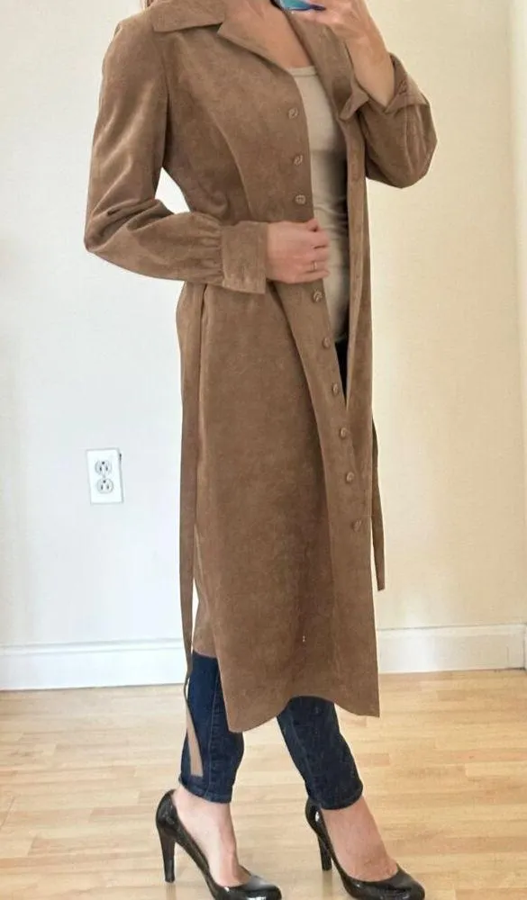 Vintage 70s Faux Suede Button Front Belted Jacket/Dress Sz S/M - Image 8