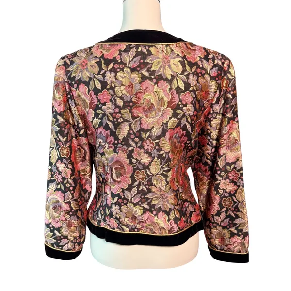 Vintage 80s Scott McClintock Floral Brocade Velvet Evening Jacket Gold Approx M - Image 4