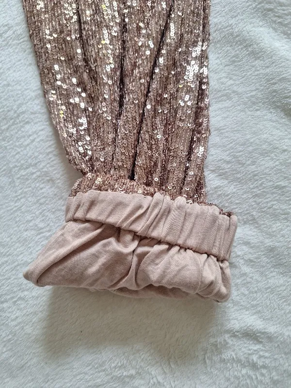 NWT Free People Morelia Sequin Joggers Pants M Rose Gold Bronze Holiday Party - Image 11