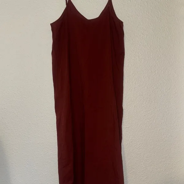 Chic Rusty Burgundy Linen Slip Dress‎ Red Size L - Image 3
