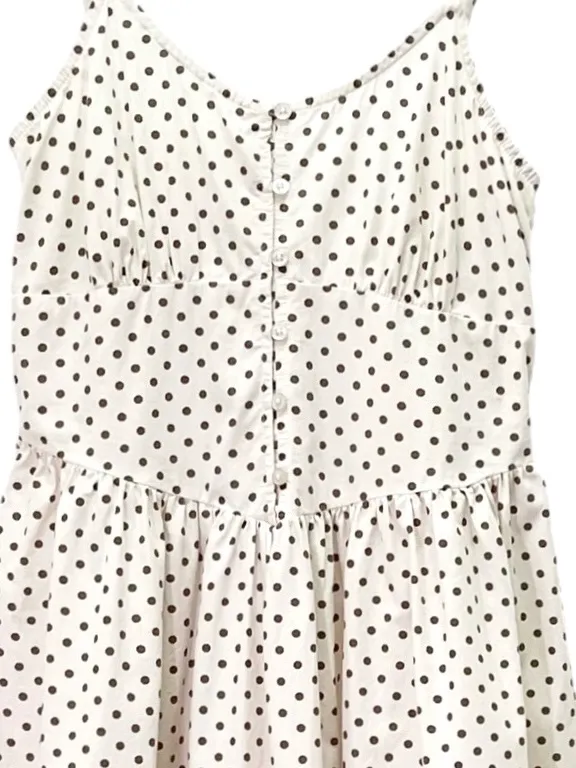 Dizzy Lizzy Polka Dot Smocked Midi Dress Small Cream Brown Cotton Cottagecore - Image 4