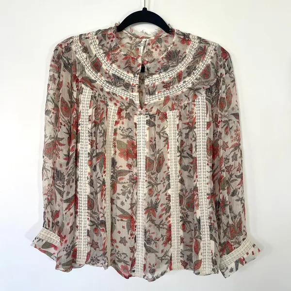 Anthropologie‎ Feather Bone Elena Floral Lace Trim Blouse Women's Size 4 - Image 2