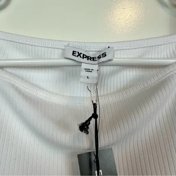 Express Women’s Square Neck Spaghetti Strap White Ribbed Bodysuit Size Large - Image 4