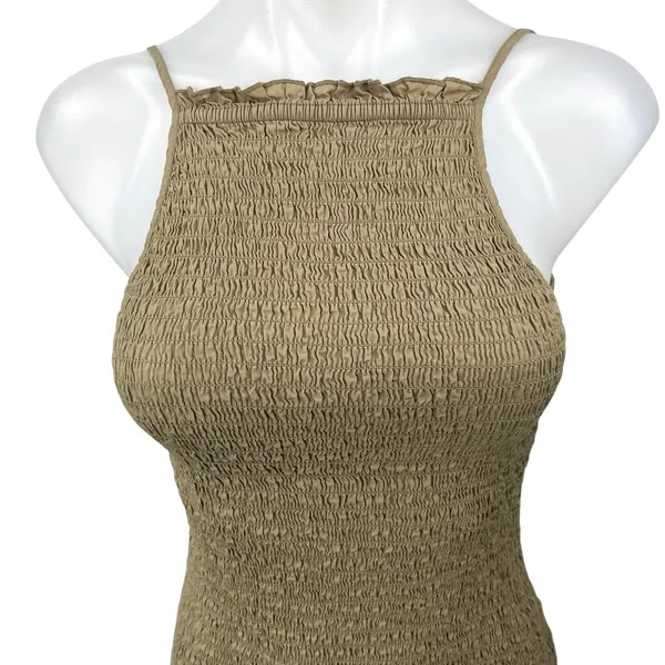 Free People Iyla Green Smocked Sleeveless Cami Camisole Mini Tank Dress Size XS - Image 3
