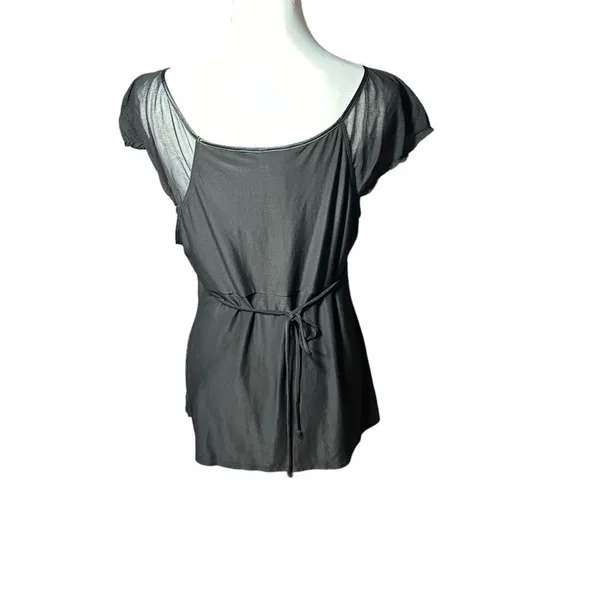 Bisou Bisou Intimates Black v - Neck Top with Sheer Details Sz Large - Image 8
