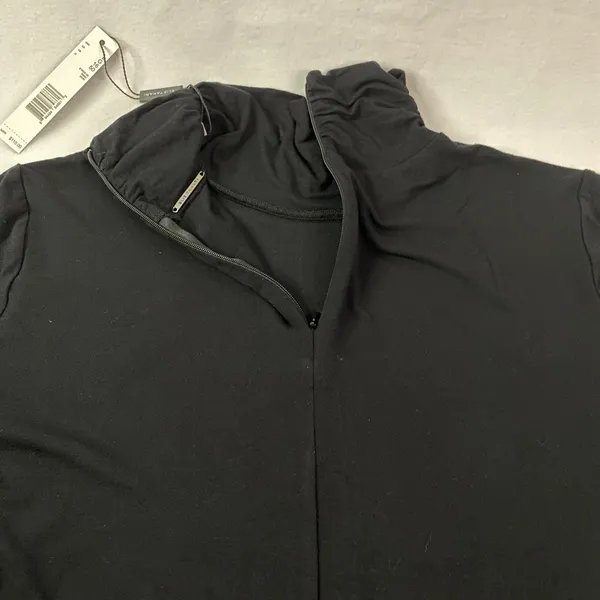 Elie Tahari Mock Neck Top Womens Large Black Ruched Zip Back Noir Minimalist New - Image 5
