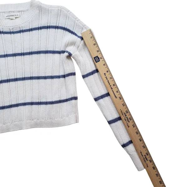 Aeropostale Striped Knit Sweater Womens XS White Blue Preppy - Image 6
