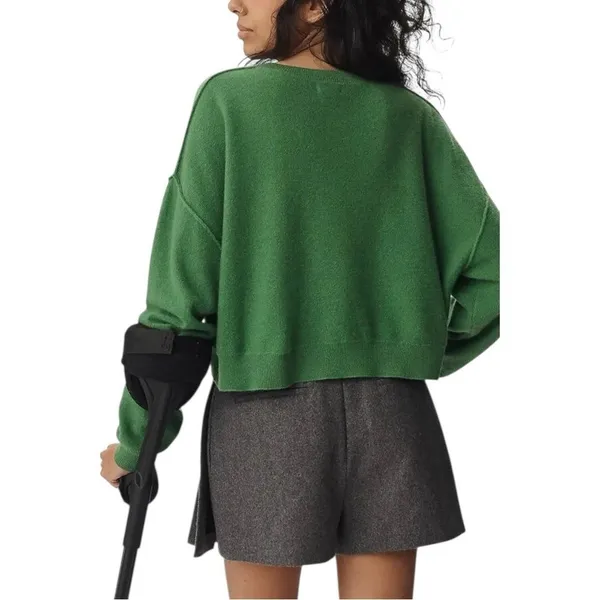 Anthropologie Cashmere Alani Cropped Crew Neck Sweater Pilcro Green Milan L - Image 2