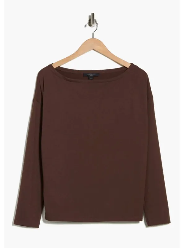 NWT AllSaints Rita Boat Neck Long Sleeve Top Medium BITTER BROWN - Image 4