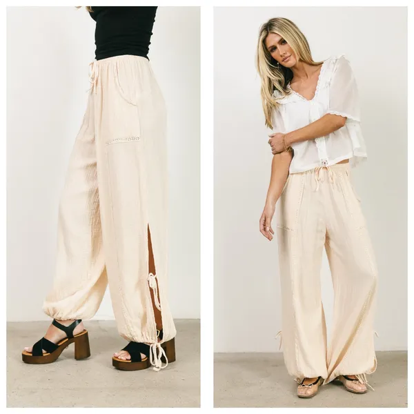 NWT Bohme Avery Crinkle Joggers Oatmeal Size Small Bohemian Balloon Leg Cotton - Image 9