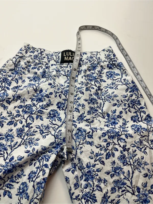 Lulu Mac Blue White Floral Womens XS Pull-on Cotton Pants Pockets Sleep Casual‎ - Image 8
