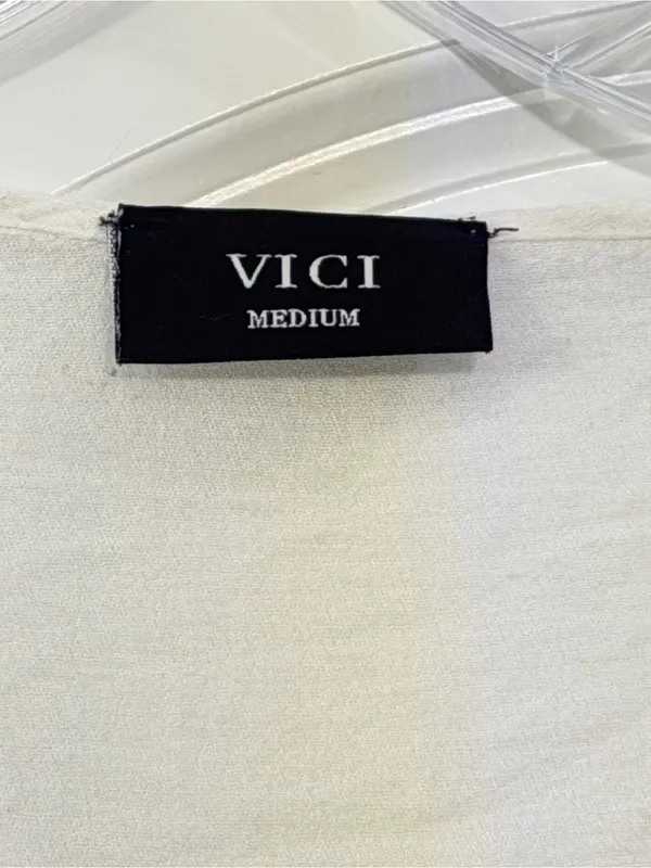 VICI White V-Neck Embroidered Boho Top with Pink & Yellow Floral - Image 2
