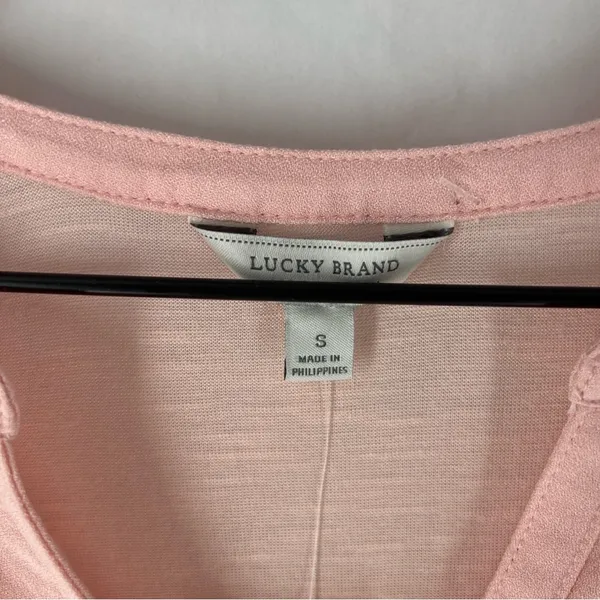 Lucky Brand Light Pink Woven Mix Henley Top Size‎ S - Image 2
