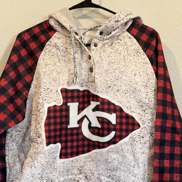 Kansas City Chiefs Hoodie Plaid Sleeve Womens M L NWT Game Day Sweatshirt - Image 3